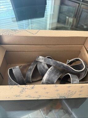 Free People Gray Distressed Suede Strappy Sandals